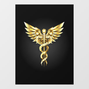 Autocollant Pour Fenêtre Symbole caducee polygonale en or