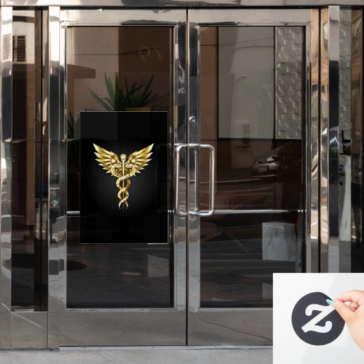 Autocollant Pour Fenêtre Symbole Polygonal Or Caduceus (Porte de bureau)