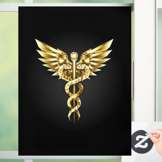 Autocollant Pour Fenêtre Symbole Polygonal Or Caduceus (Maison)
