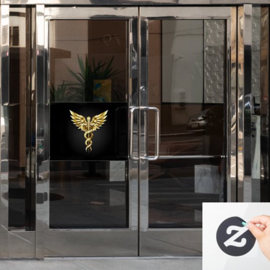 Autocollant Pour Fenêtre Symbole Polygonal Or Caduceus (Porte de bureau)