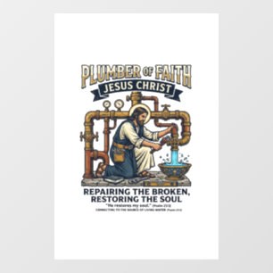 Autocollant Pour Fenêtre T-shirt graphique Jésus Plombier Art chrétien_1