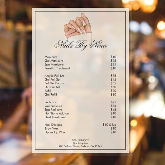 Autocollant Pour Fenêtre Tarifs des services de manucure Modern Nails