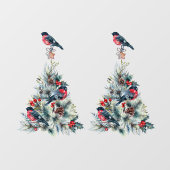 Autocollant Pour Fenêtre Tee de Noël avec Robin Rouge (Feuille)