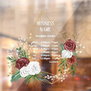 Autocollant Pour Fenêtre terrarium géométrique heures d'ouverture florales