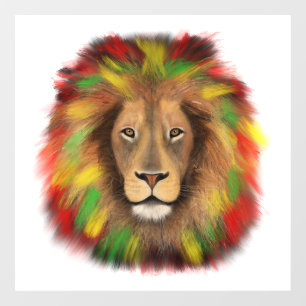 Autocollant Pour Fenêtre Tête de lion rasta rouge jaune vert dessin Jamaïqu