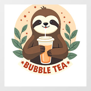 Autocollant Pour Fenêtre Thé à bulles de paresseux vintage Mignon art d'ani