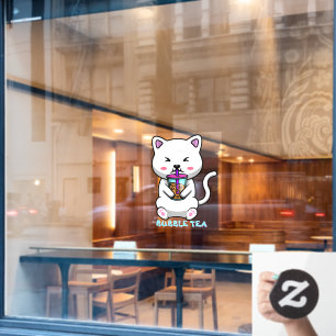 Autocollant Pour Fenêtre Thé au Lait Boba Mignon Chat Dessin Animé Entrepri
