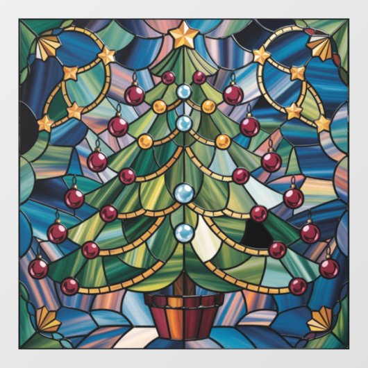 Autocollant Pour Fenêtre Tiffany-Style Stained Glass Christmas Tree (Feuille)