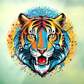 Autocollant Pour Fenêtre Tiger Head Rainbow colors paint stains (Feuille 3)