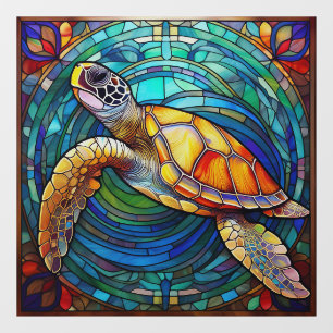 Autocollant Pour Fenêtre Tortue de mer tropicale Vitrail