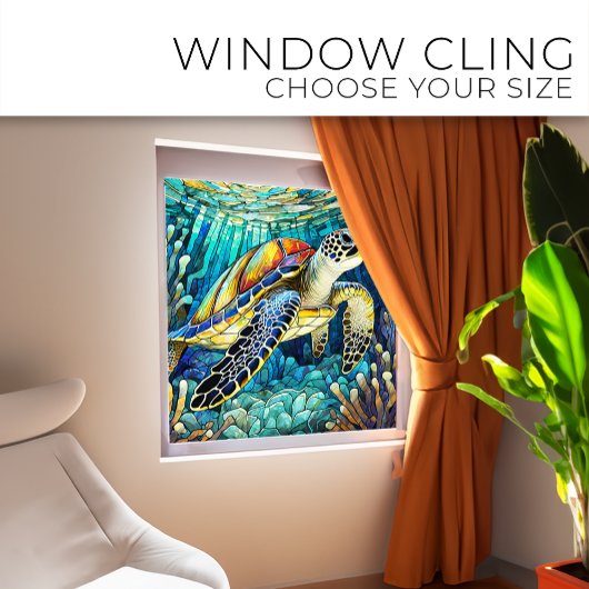 Autocollant Pour Fenêtre Tortue de mer tropicale Vitrail