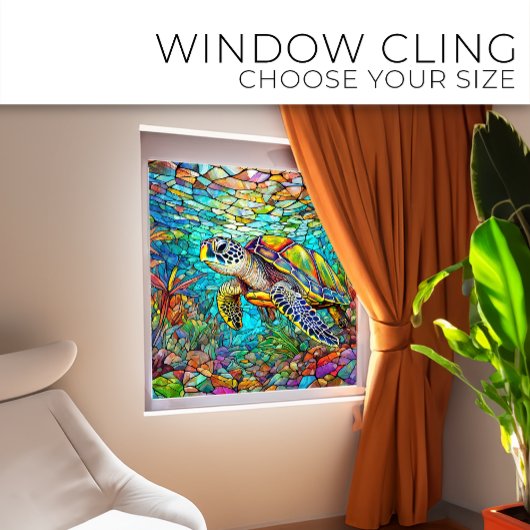 Autocollant Pour Fenêtre Tortue de mer tropicale Vitrail