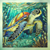 Autocollant Pour Fenêtre Tortue de mer tropicale Vitrail (Feuille 3)