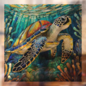 Autocollant Pour Fenêtre Tortue de mer tropicale Vitrail (Feuille 2)