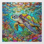 Autocollant Pour Fenêtre Tortue de mer tropicale Vitrail (Feuille)