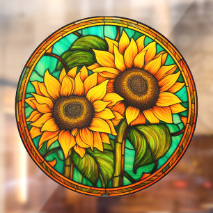 Autocollant Pour Fenêtre Tournesols Dorés Faux Vitrail