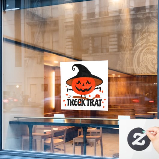 Autocollant Pour Fenêtre Treck Trat Citrouille Sourire (Fenêtre de café)