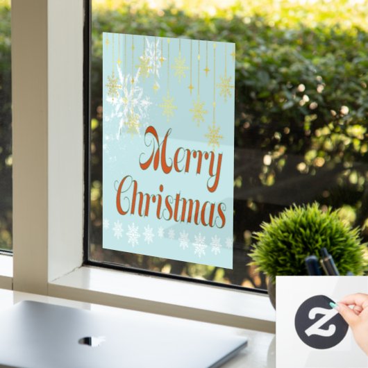 Autocollant Pour Fenêtre Trendy Joyeux Noël pastel bleu clair (Bureau)