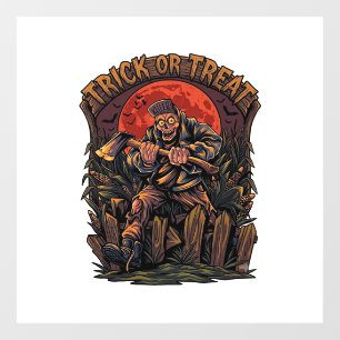 Autocollant Pour Fenêtre Trick Or Treat Halloween Tueur Squelette Hache Rou