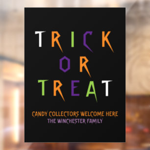 Autocollant Pour Fenêtre Trick or treat texte personnalisé coloré drôle et