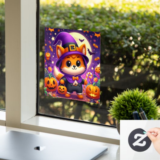 Autocollant Pour Fenêtre Trick ou Treat Fox (Bureau)
