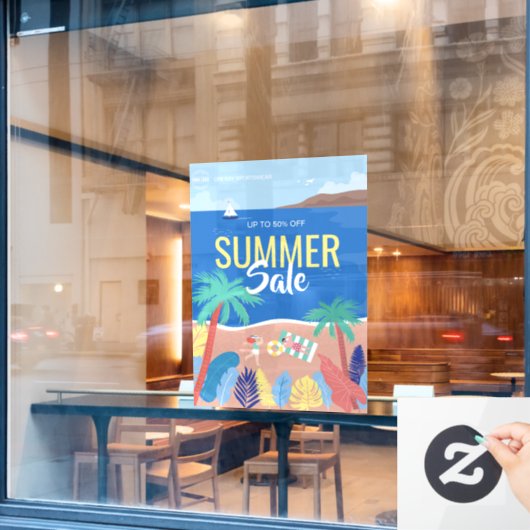 Autocollant Pour Fenêtre Tropical Beach Vente d'été Annonces d'affaires (Fenêtre de café)