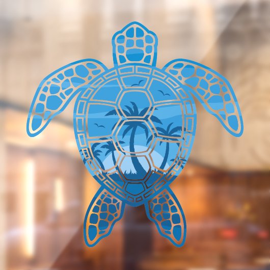 Autocollant Pour Fenêtre Tropical Island Sea Turtle Design en bleu (Feuille 2)