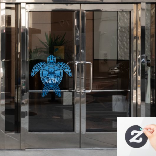 Autocollant Pour Fenêtre Tropical Island Sea Turtle Design en bleu (Porte de bureau)