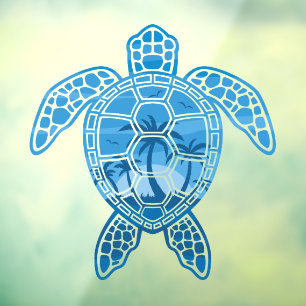 Autocollant Pour Fenêtre Tropical Island Sea Turtle Design en bleu