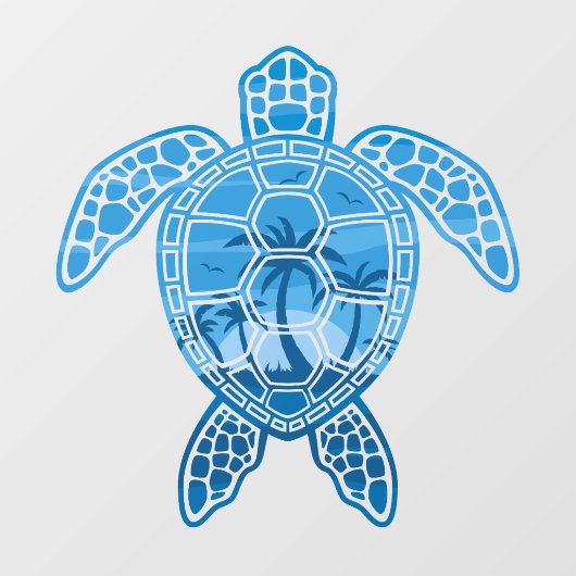 Autocollant Pour Fenêtre Tropical Island Sea Turtle Design en bleu (Feuille)