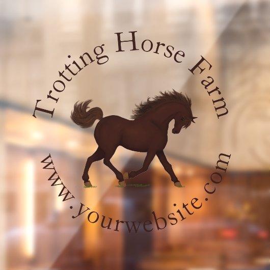 Autocollant Pour Fenêtre Trotting Brown Horse Circulaire Texte équestre (Feuille 2)