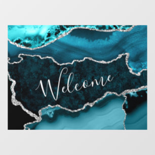 Autocollant Pour Fenêtre Turquoise et Faux Argent Parties scintillant Marbr
