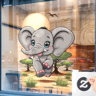 Autocollant Pour Fenêtre Un bébé éléphant qui sonne heureux dans la savane 