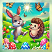 Autocollant Pour Fenêtre Un lapin et un hérisson heureux (Feuille 3)