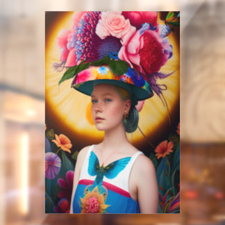 Autocollant Pour Fenêtre Une dame avec un casquette solaire à fleurs