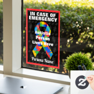 Autocollant Pour Fenêtre Une Personne Autiste D'Urgence Personnelle Vit Ici