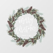 Autocollant Pour Fenêtre Vacances de Noël Joyeux Pinecone Wreath hiver (Feuille)