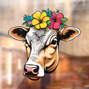 Autocollant Pour Fenêtre Vache à fleurs