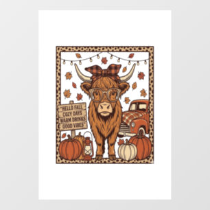 Autocollant Pour Fenêtre Vache des Highlands Bonjour Automne Gravure Vintag