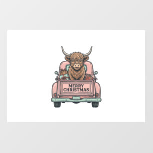 Autocollant Pour Fenêtre Vache des Highlands Camion de Noël Gravure Vintage