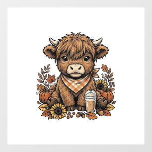 Autocollant Pour Fenêtre Vache des Highlands d'automne Art de ferme vintage