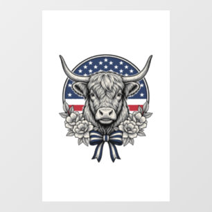 Autocollant Pour Fenêtre Vache Highland Patriotique Gravure Vintage Art_1