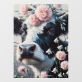 Autocollant Pour Fenêtre Vache Holstein dans les fleurs Agritourisme peintu (Feuille)