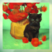 Autocollant Pour Fenêtre Van Gogh Black Kitten Fleurs rouges (Feuille 3)