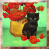 Autocollant Pour Fenêtre Van Gogh Black Kitten Fleurs rouges (Feuille 2)