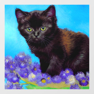 Autocollant Pour Fenêtre Van Gogh Chat et fleurs