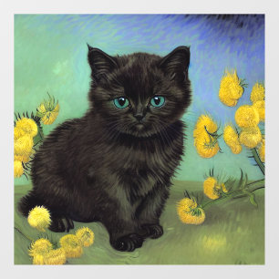 Autocollant Pour Fenêtre Van Gogh Chat noir Fleurs jaunes