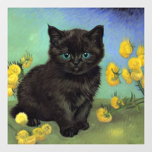 Autocollant Pour Fenêtre Van Gogh Chat noir Fleurs jaunes (Feuille)