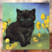 Autocollant Pour Fenêtre Van Gogh Chat noir Fleurs jaunes (Feuille 2)