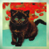 Autocollant Pour Fenêtre Van Gogh Chat noir Fleurs rouges (Feuille 3)